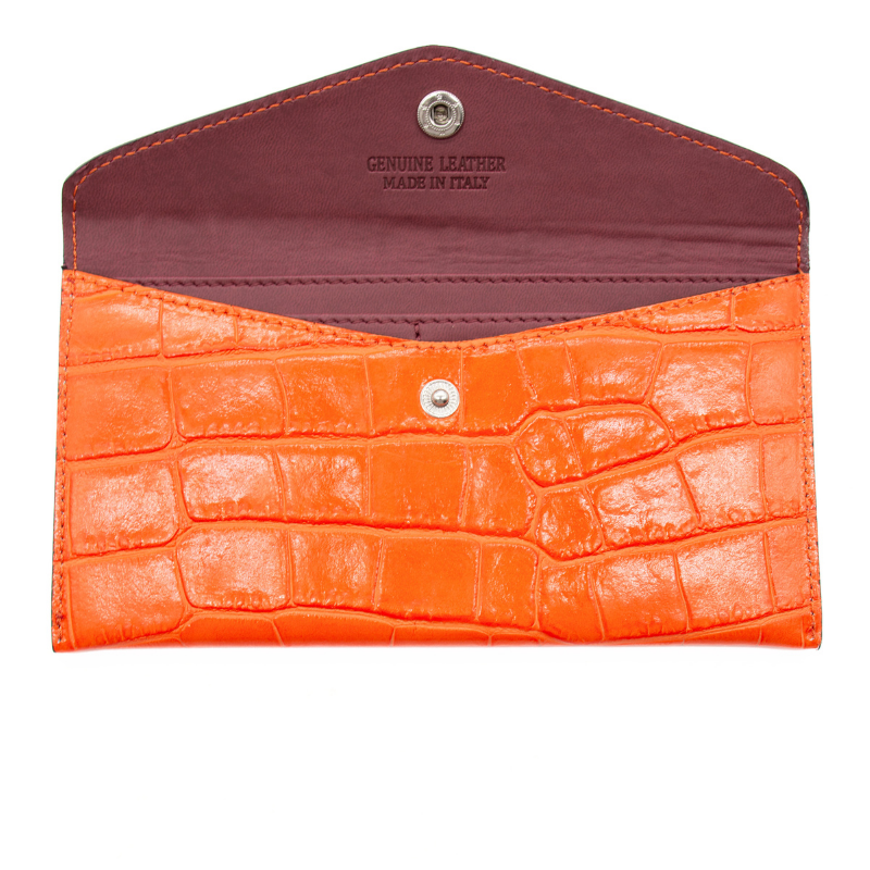 Katy Croco Orange Card Holder Leather Wallet interior detail