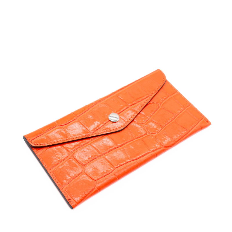 Katy Croco Orange Card Holder Leather Wallet side