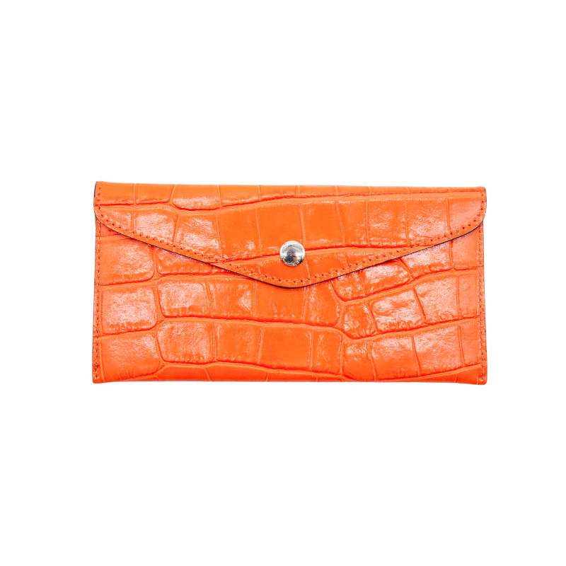 Katy Croco Orange Card Holder Leather Wallet