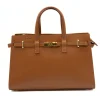 carine camel leather handbag gold personalization