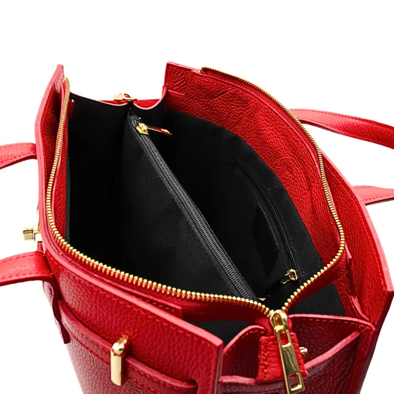 carine red leather handbag interior