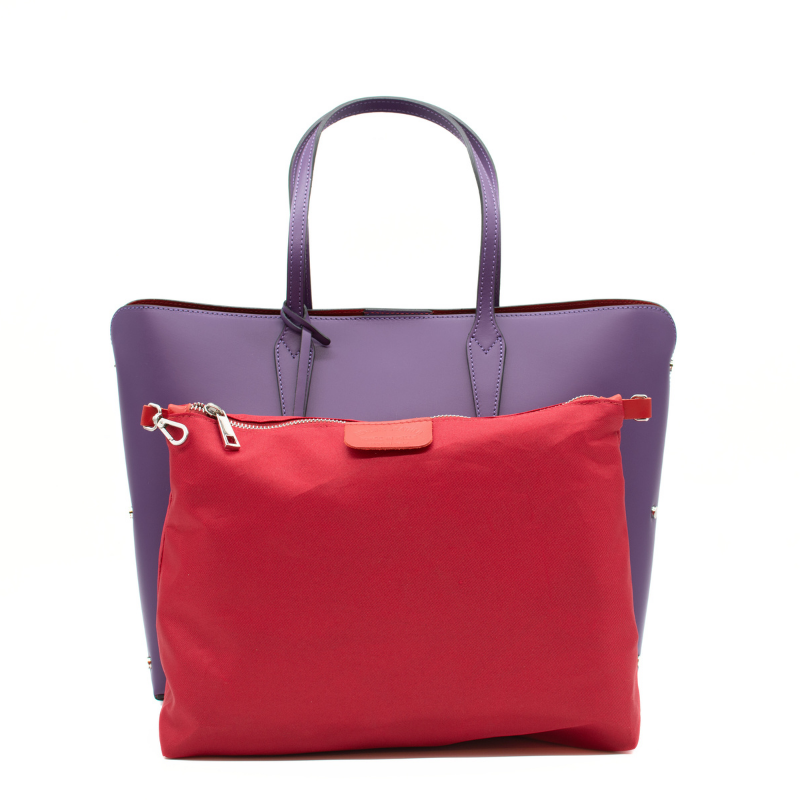 stud purple tote leather bag front