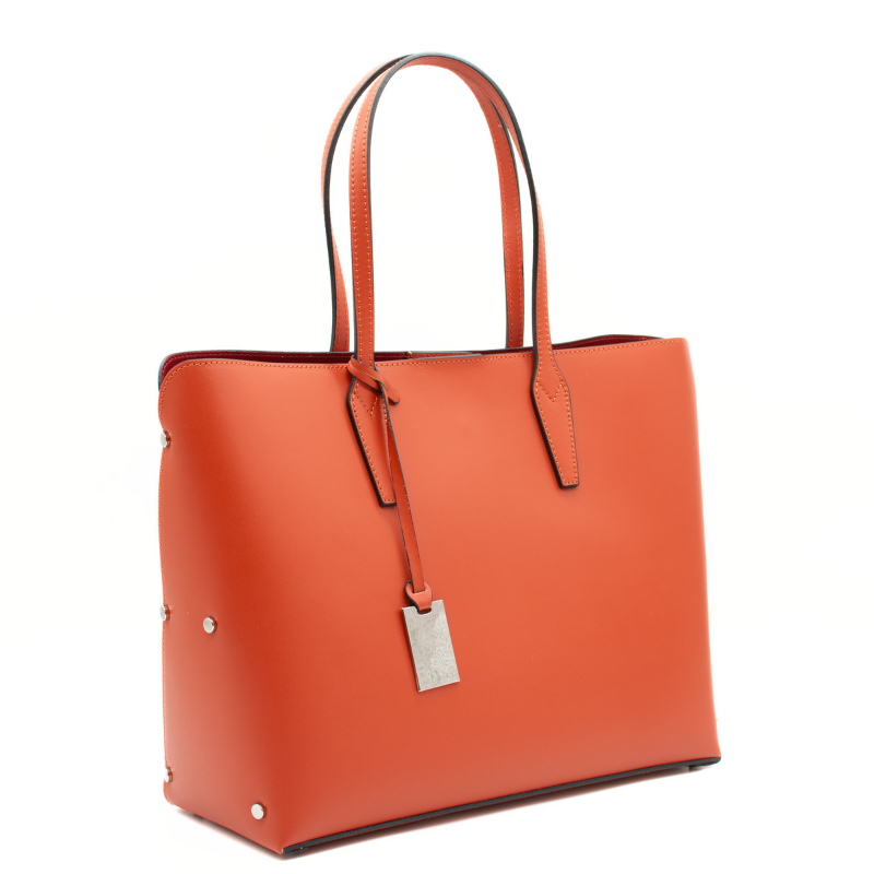 stud terracota tote leather bag side