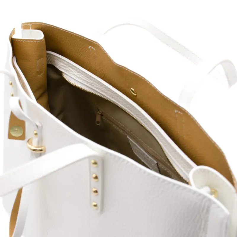 bela white tote leather bag interior