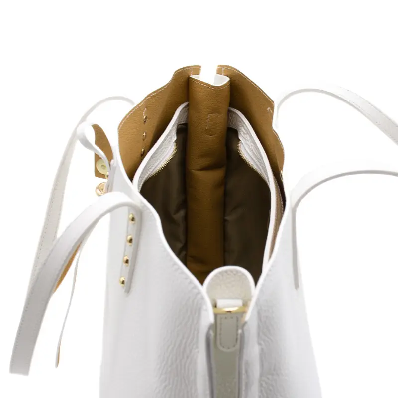 bela white tote leather bag opened