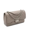 lateral da Classy M Mala de Ombro Taupe em Pele