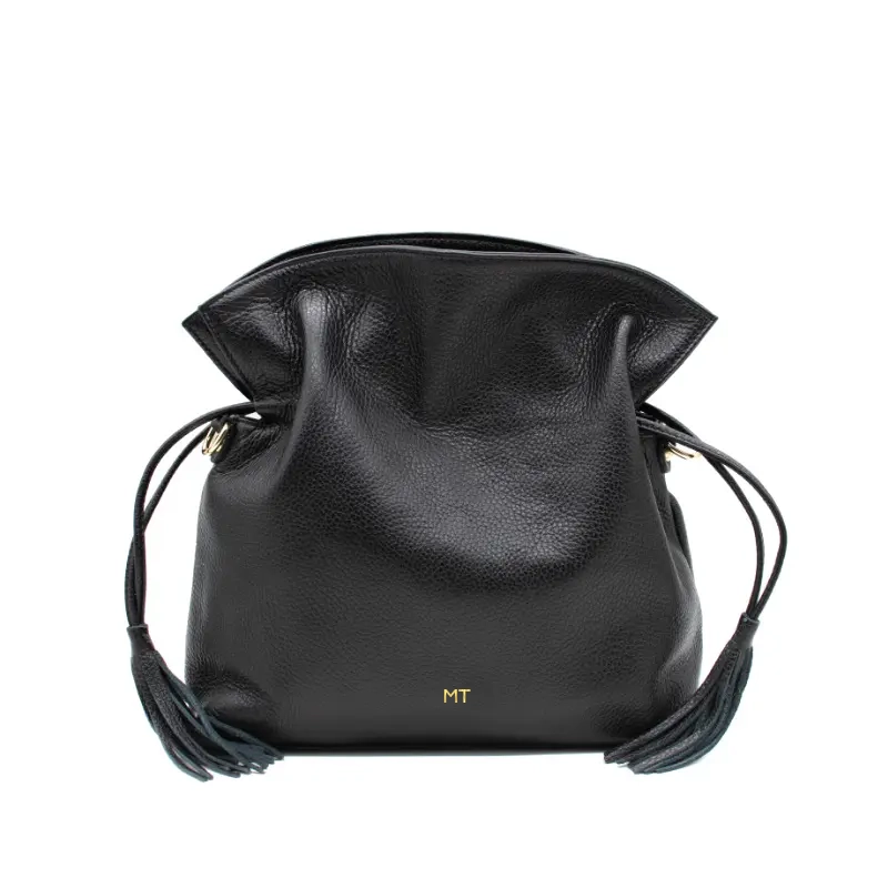 double black multiway leather bag gold personalization