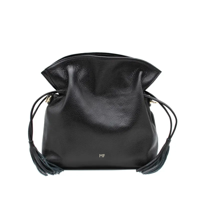 double black multiway leather bag silver personalization