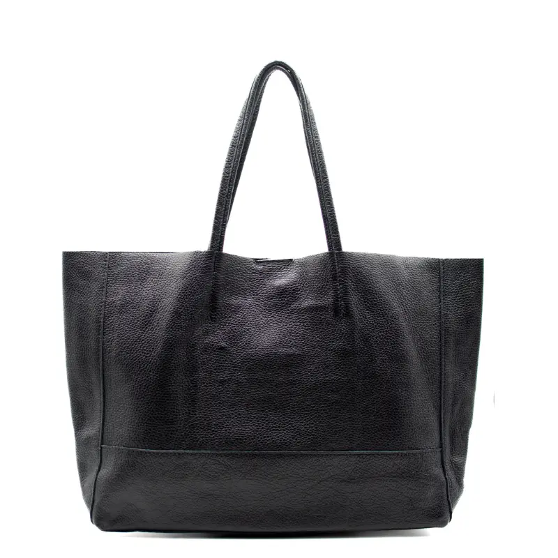 essential black leather shopper bag back