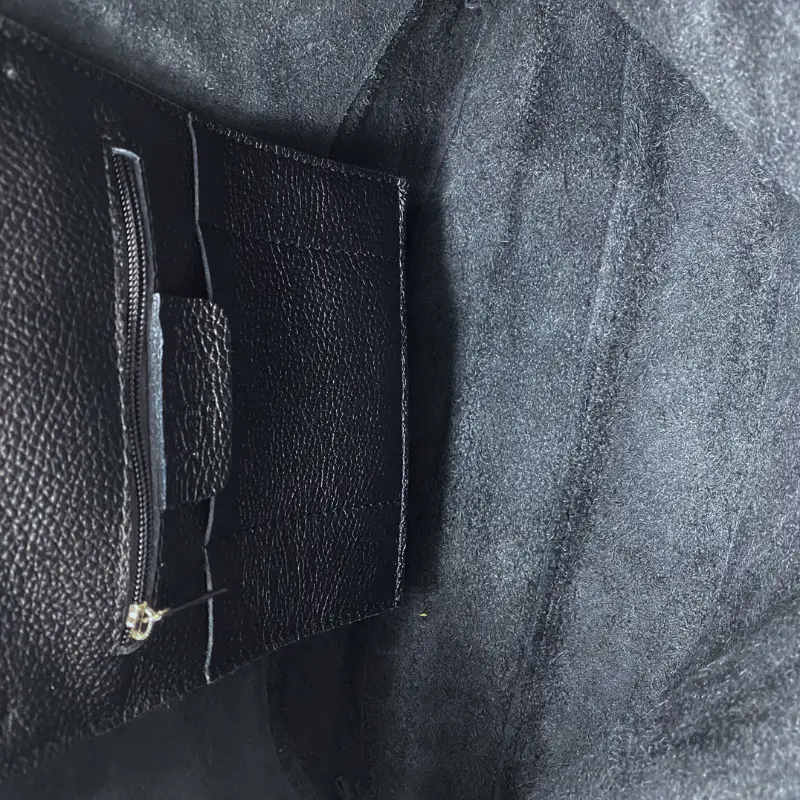 essential black leather shopper bag interior