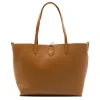 eva camel tote leather bag gold personalization