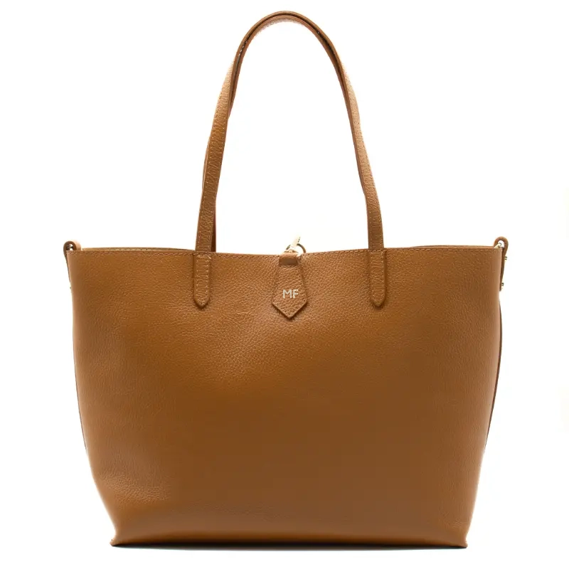 eva camel tote leather bag silver personalization