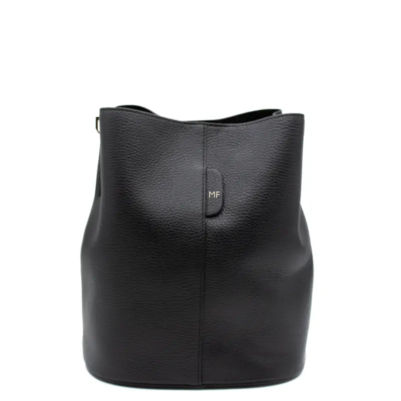 jessie l black leather bucket bag silver personalization