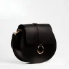 loop black leather shoulder bag on set