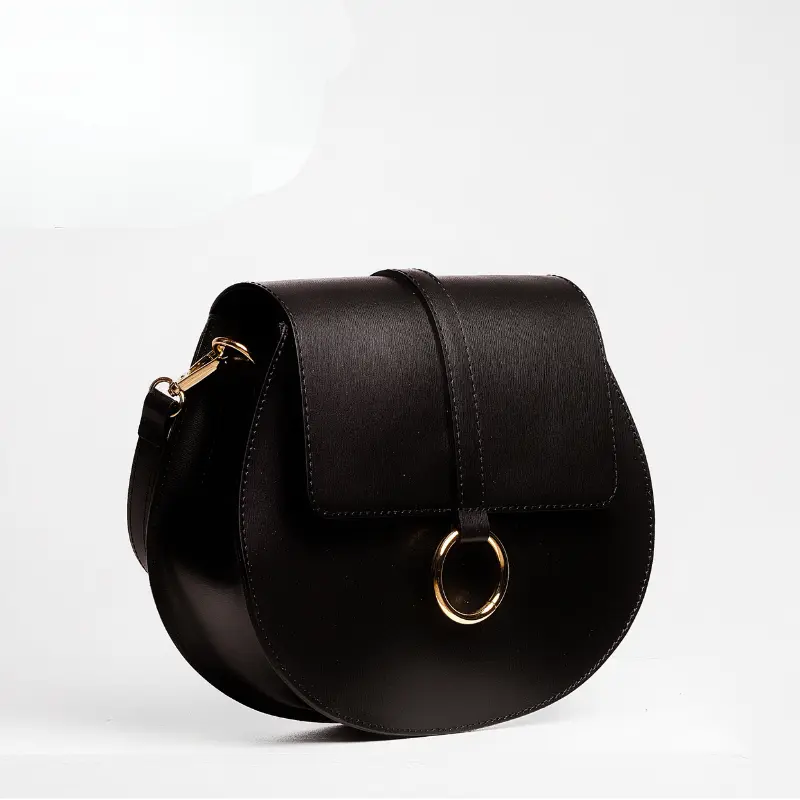 loop black leather shoulder bag on set