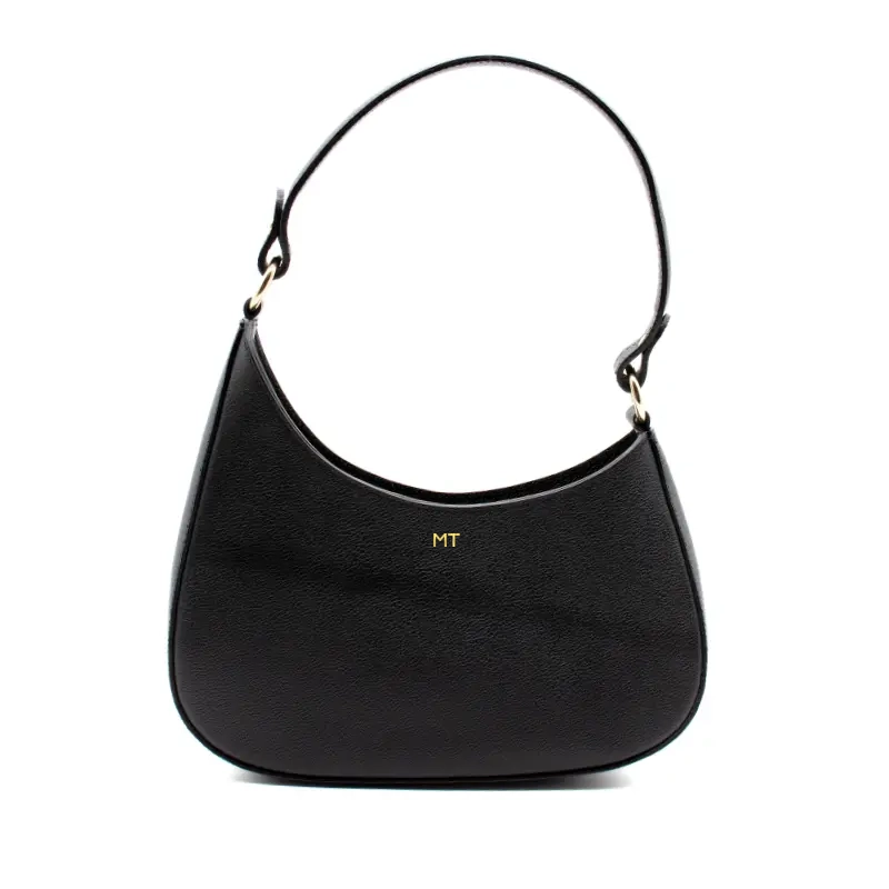 moon black shoulder leather bag gold personalization