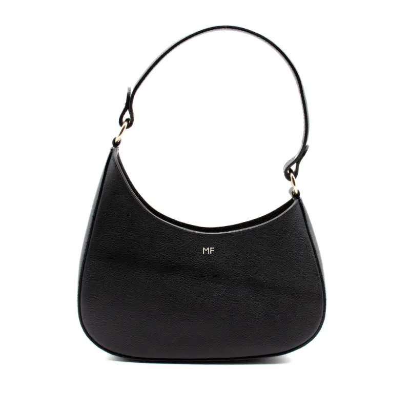 moon black shoulder leather bag silver personalization