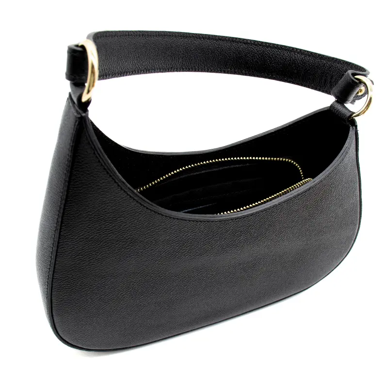 moon black shoulder leather bag zip