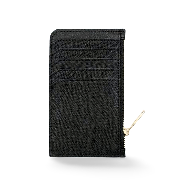 sarah black leather card holder back