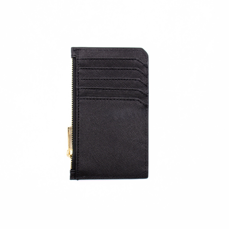 sarah black leather card holder front