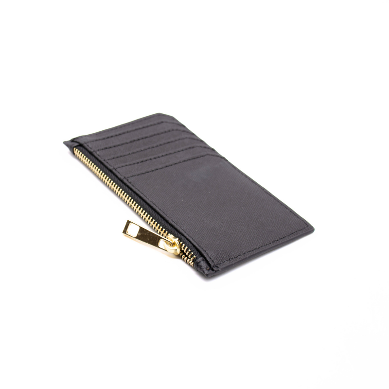 sarah black leather card holder side