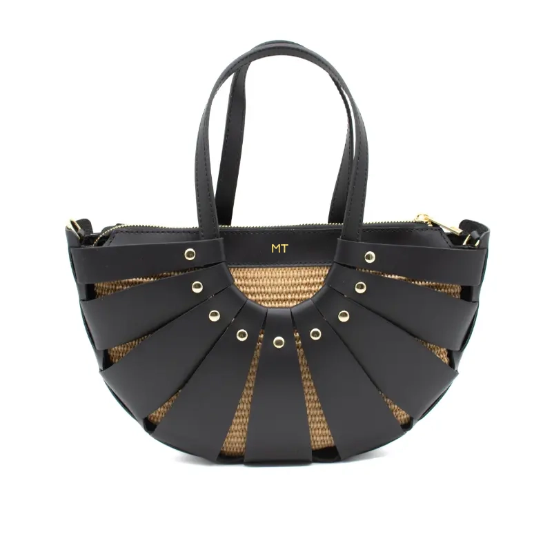 sunshine m black leather handbag gold personalization