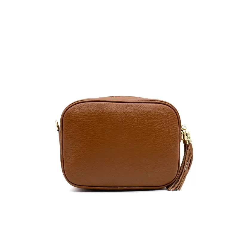 bb camel crossbody leather bag back