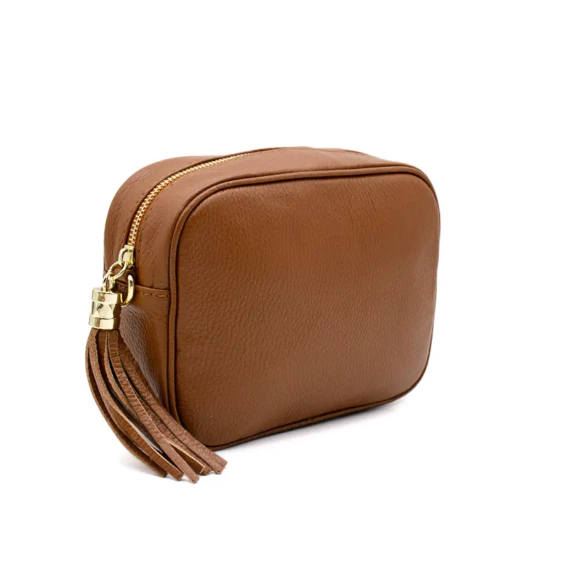 bb camel crossbody leather bag side