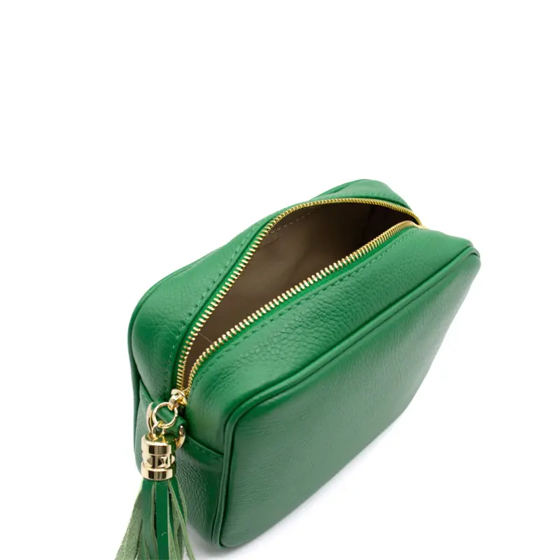 bb green leeather crossbody bag opened