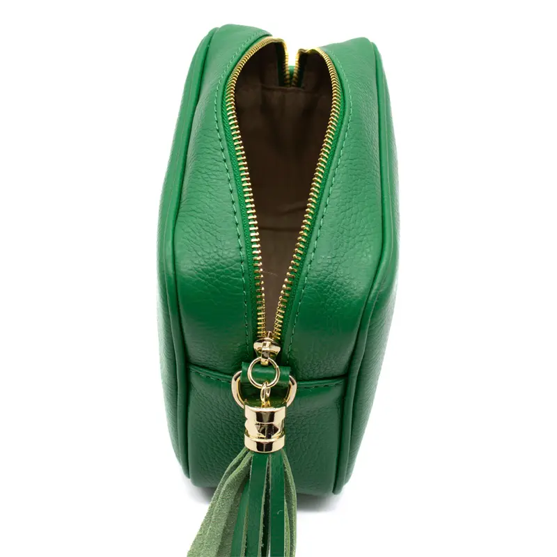 bb green leeather crossbody bag zip