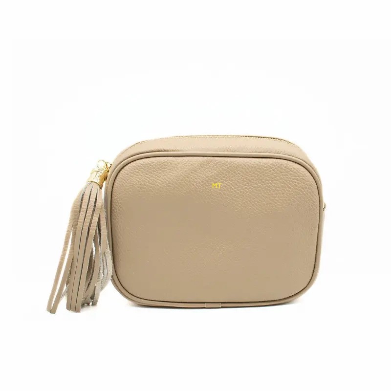 bb taupe leather crossbody bag gold personalization