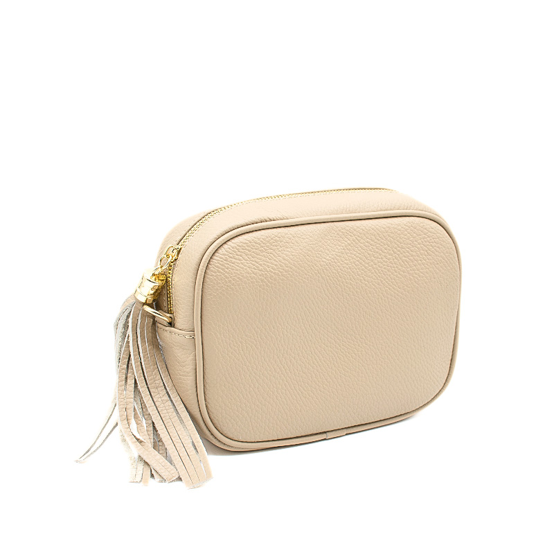 bb taupe leather crossbody bag side