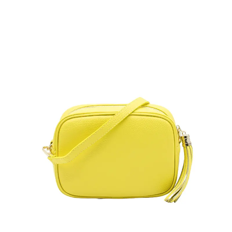 bb yellow leather crossbody bag front strap