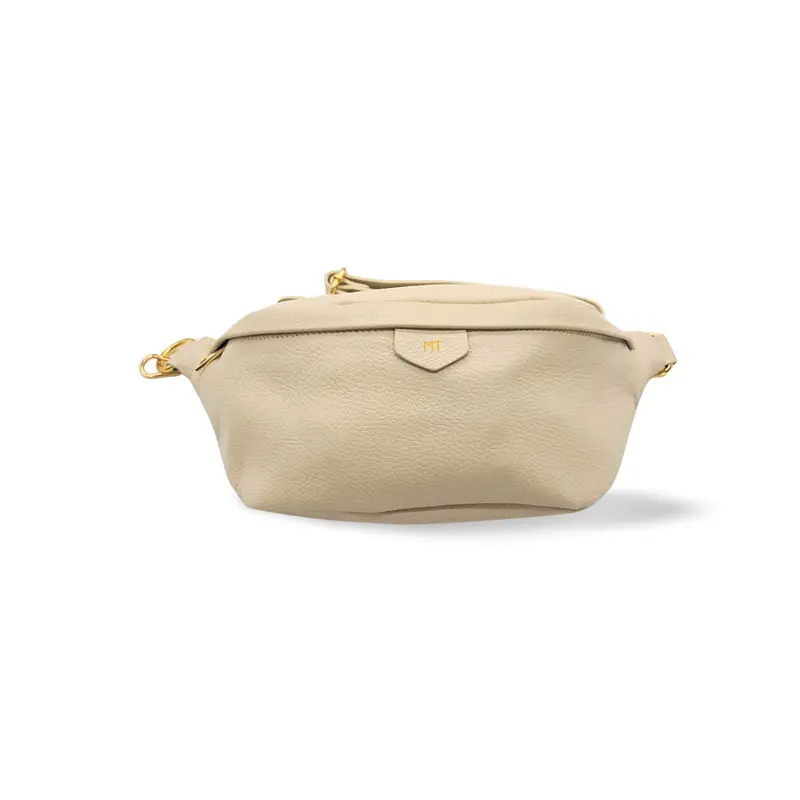 Bum Bag Beige Leather Bag gold personalization