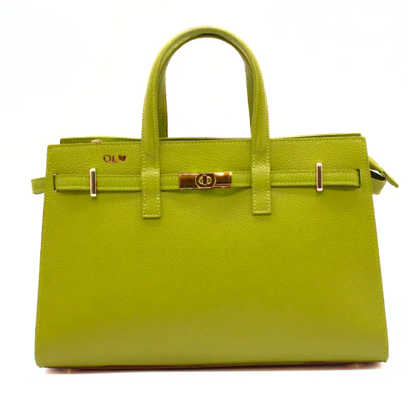 carine green leather handbag gold personalization