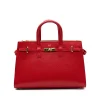 carine red leather handbag gold personalization