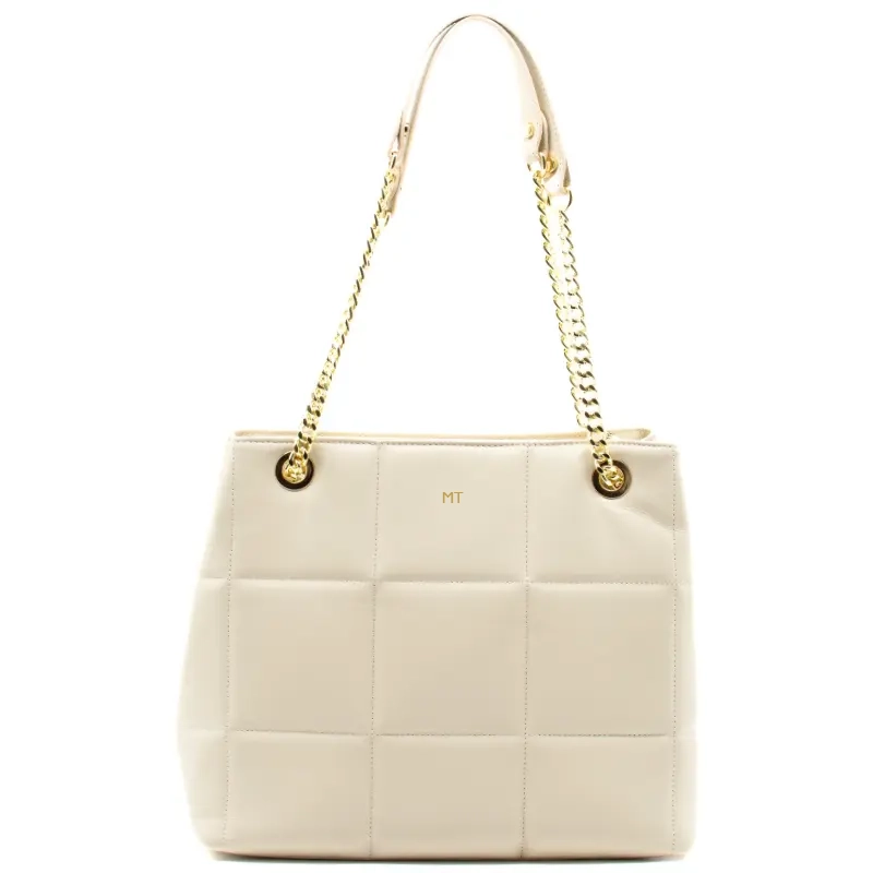 charlotte beige shoulder leather bag gold personalization