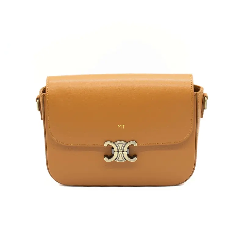 chic camel crossbody leather bag gold personalization