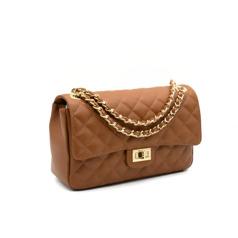 classic m camel shoulder leather bag side