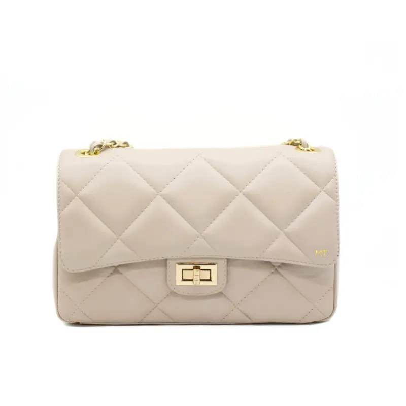 Classy M Shoulder Leather Bag Beige gold personalization