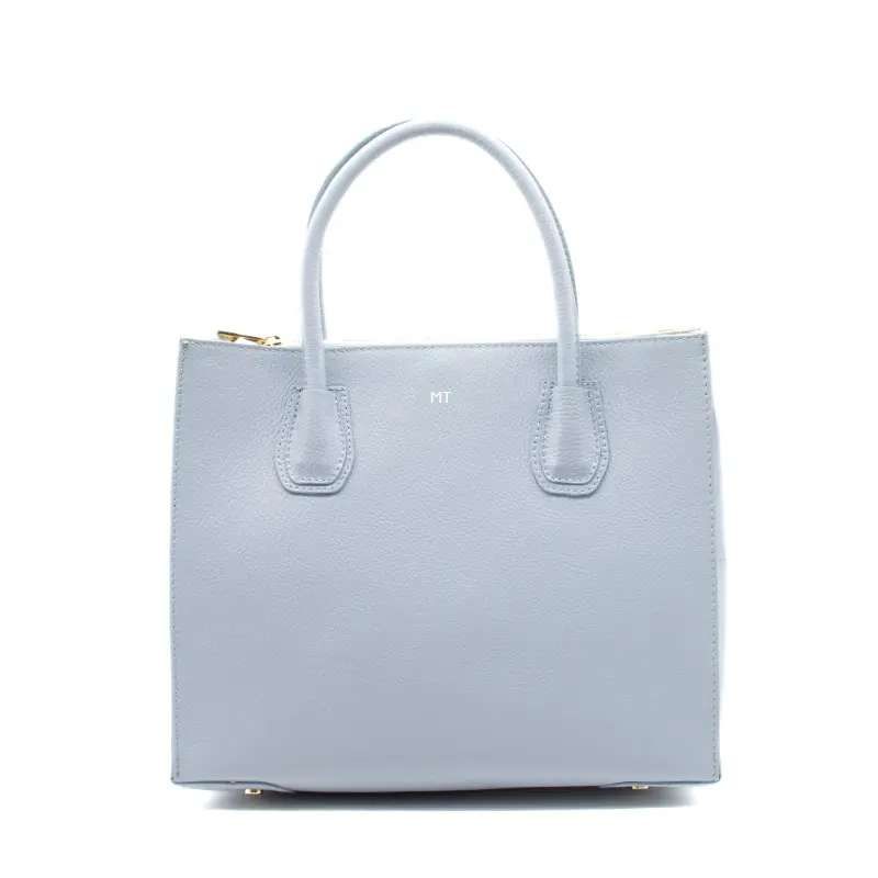 emma blue leather handbag silver personalization