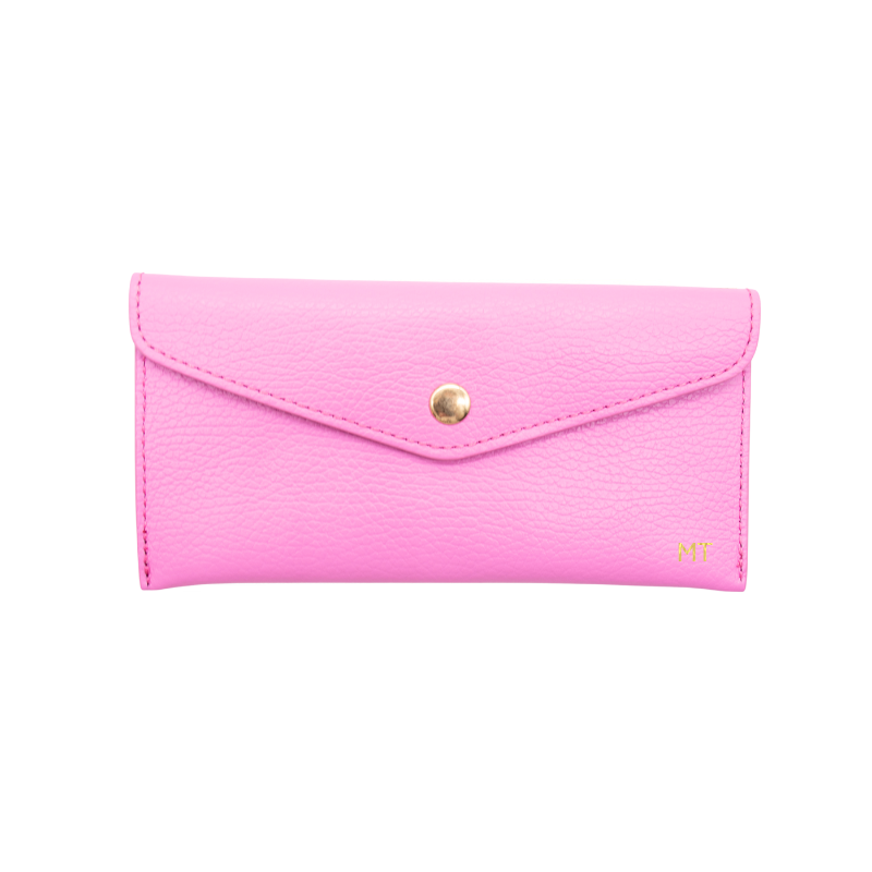 katy pink card holder leather wallet gold personalization