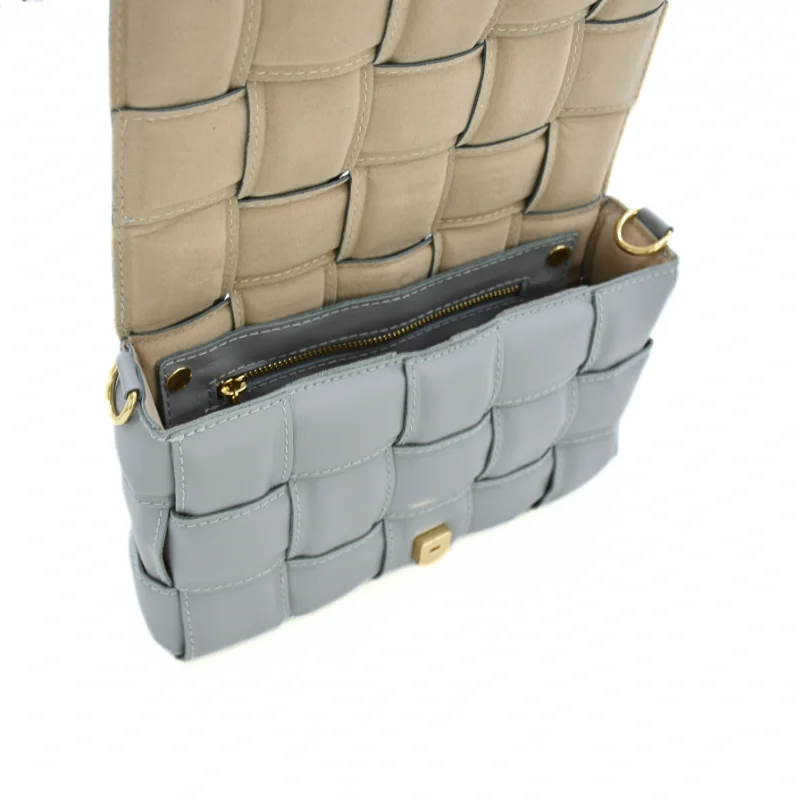 Braid Blue Crossbody Leather Bag opened Braid Blue Crossbody Leather Bag opened