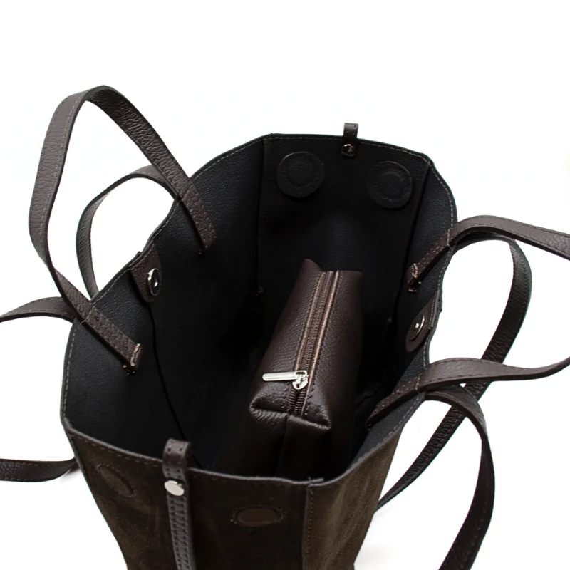 mag suede dark brown leather handbag interior bag