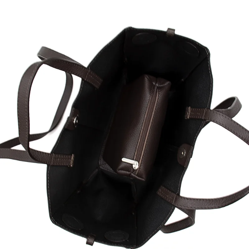 mag suede dark brown leather handbag interior