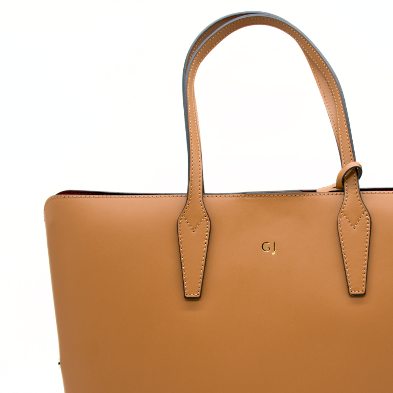 stud camel leather tote bag gold personalization