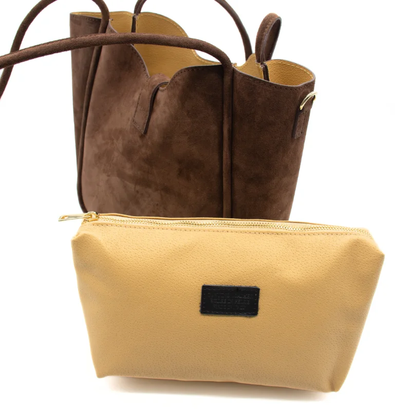 Parfait brown suede tote bag interior bag