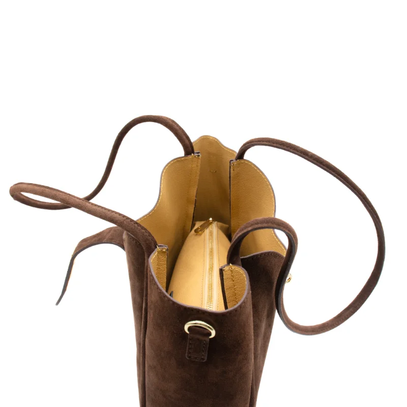 Parfait brown suede tote bag interior