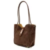 Parfait brown suede tote bag right side