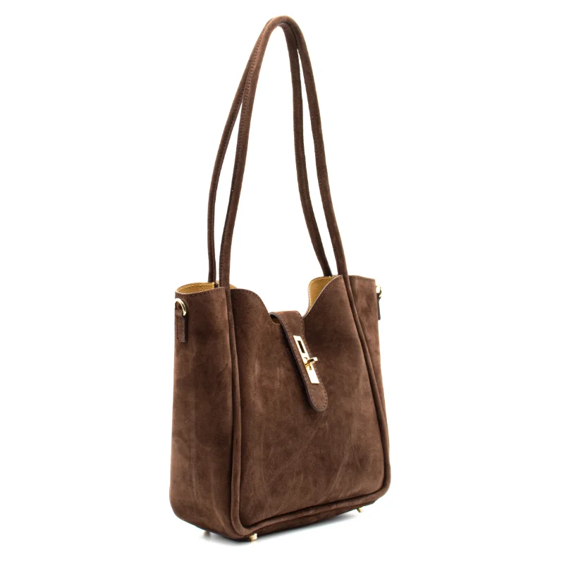 Parfait brown suede tote bag side